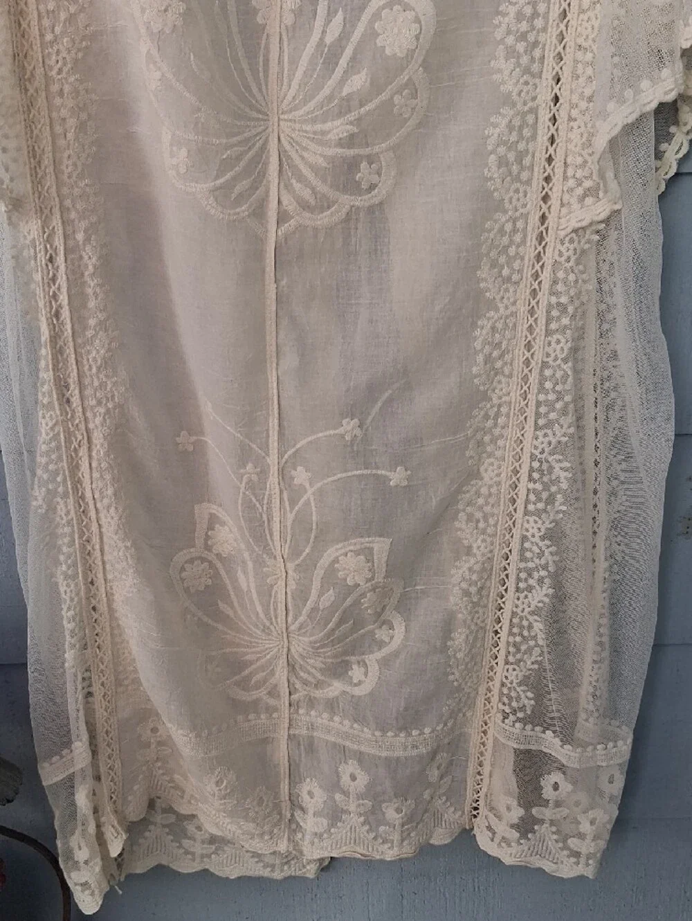 Cream Embroidered Sheer Tie Front Blouse NWT
